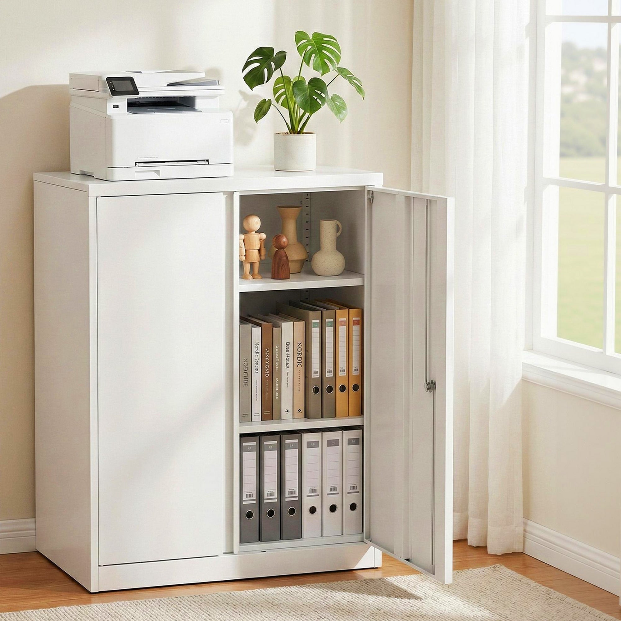 Steel Locker Filing Cabinet with 3 - Point Lock and Adjustable Shelves - White - Furniture > Office > Storage Cabinets - Rivercity House & Home Co. (ABN 18 642 972 209) - Affordable Modern Furniture Australia