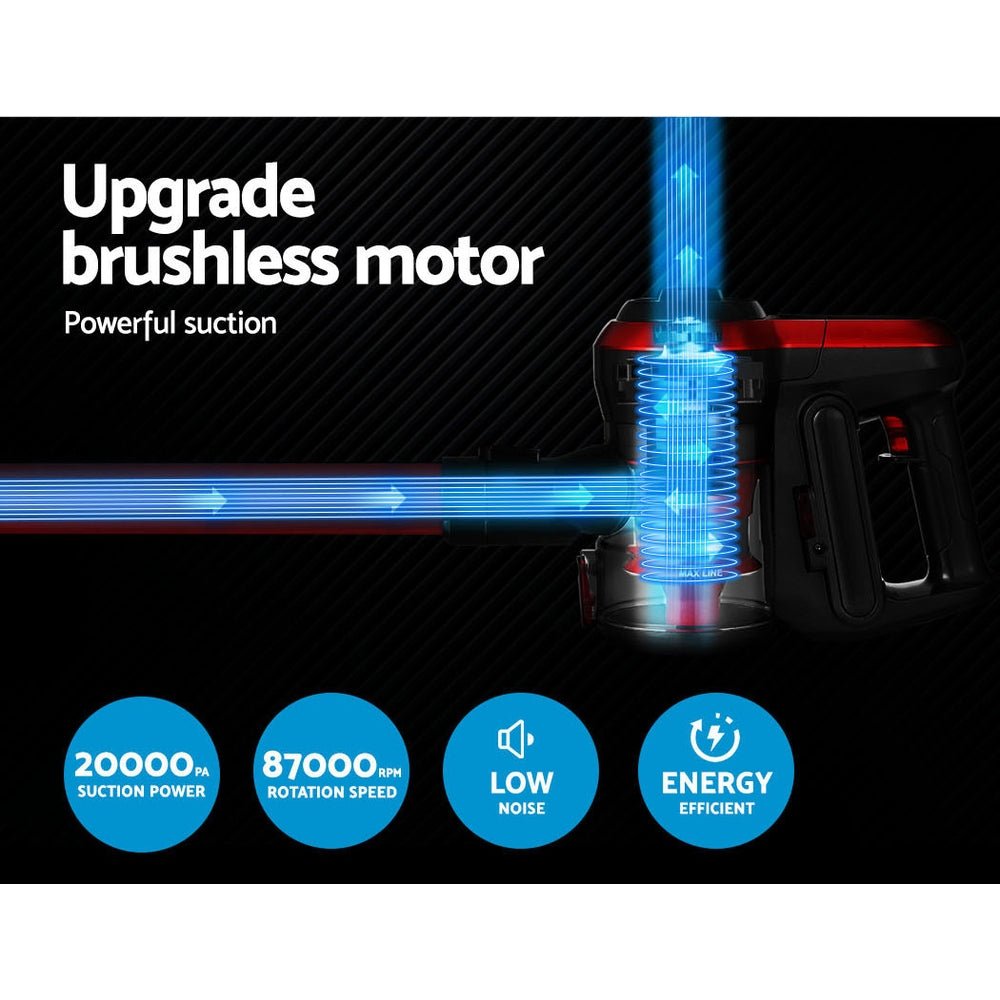Stick Vacuum Cleaner Brushless Cordless 250W Red - Appliances > Vacuum Cleaners > Stick Vacuums - Rivercity House & Home Co. (ABN 18 642 972 209) - Affordable Modern Furniture Australia
