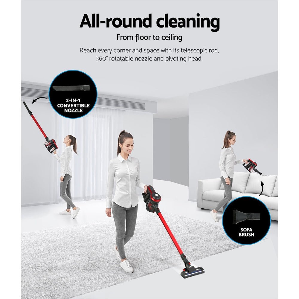 Stick Vacuum Cleaner Brushless Cordless 250W Red - Appliances > Vacuum Cleaners > Stick Vacuums - Rivercity House & Home Co. (ABN 18 642 972 209) - Affordable Modern Furniture Australia