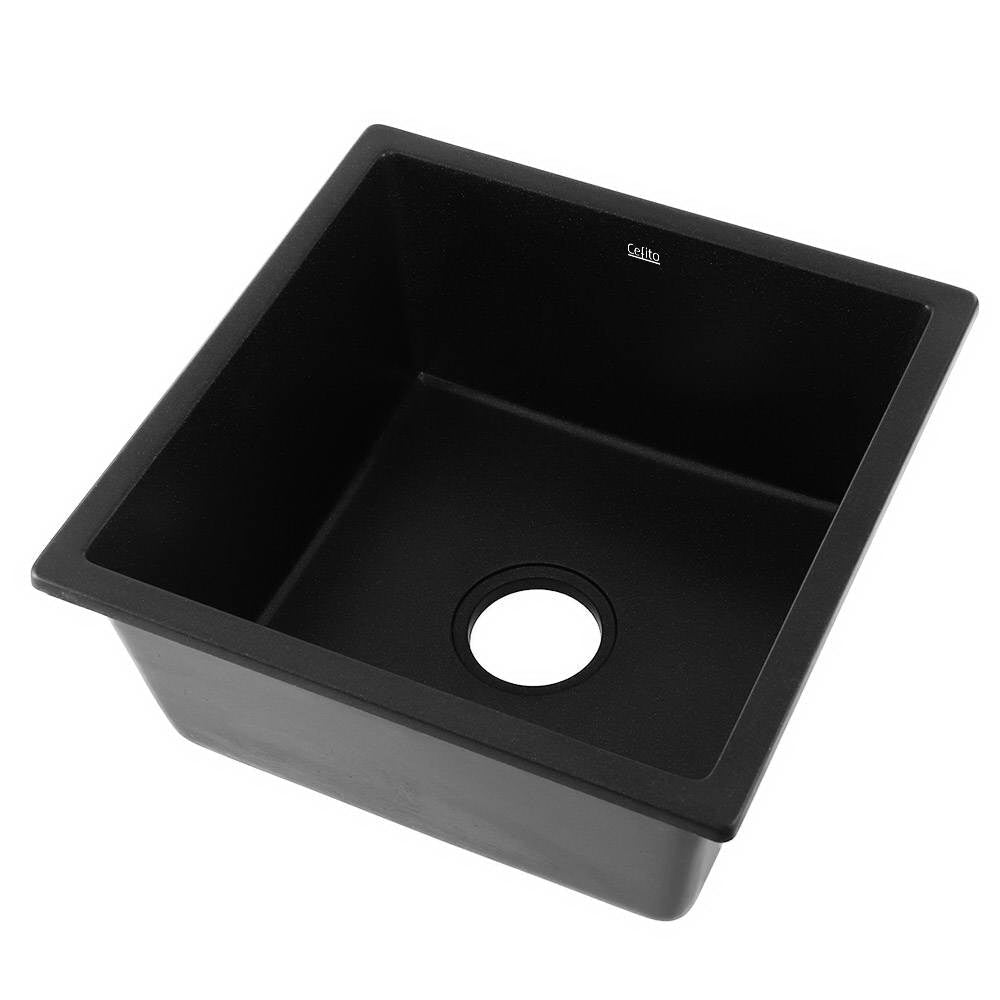 Stone Kitchen Sink 450X450MM Granite Under/Topmount Basin Bowl Laundry Black - Furniture > Bathroom > Sinks - Rivercity House & Home Co. (ABN 18 642 972 209) - Affordable Modern Furniture Australia