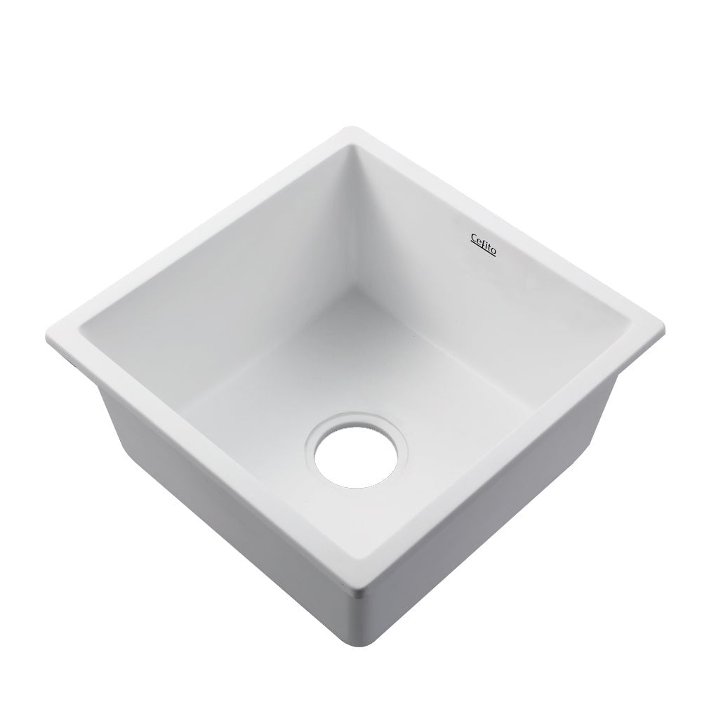 Stone Kitchen Sink 450X450MM Granite Under/Topmount Basin Bowl Laundry White - Furniture > Bathroom > Sinks - Rivercity House & Home Co. (ABN 18 642 972 209) - Affordable Modern Furniture Australia