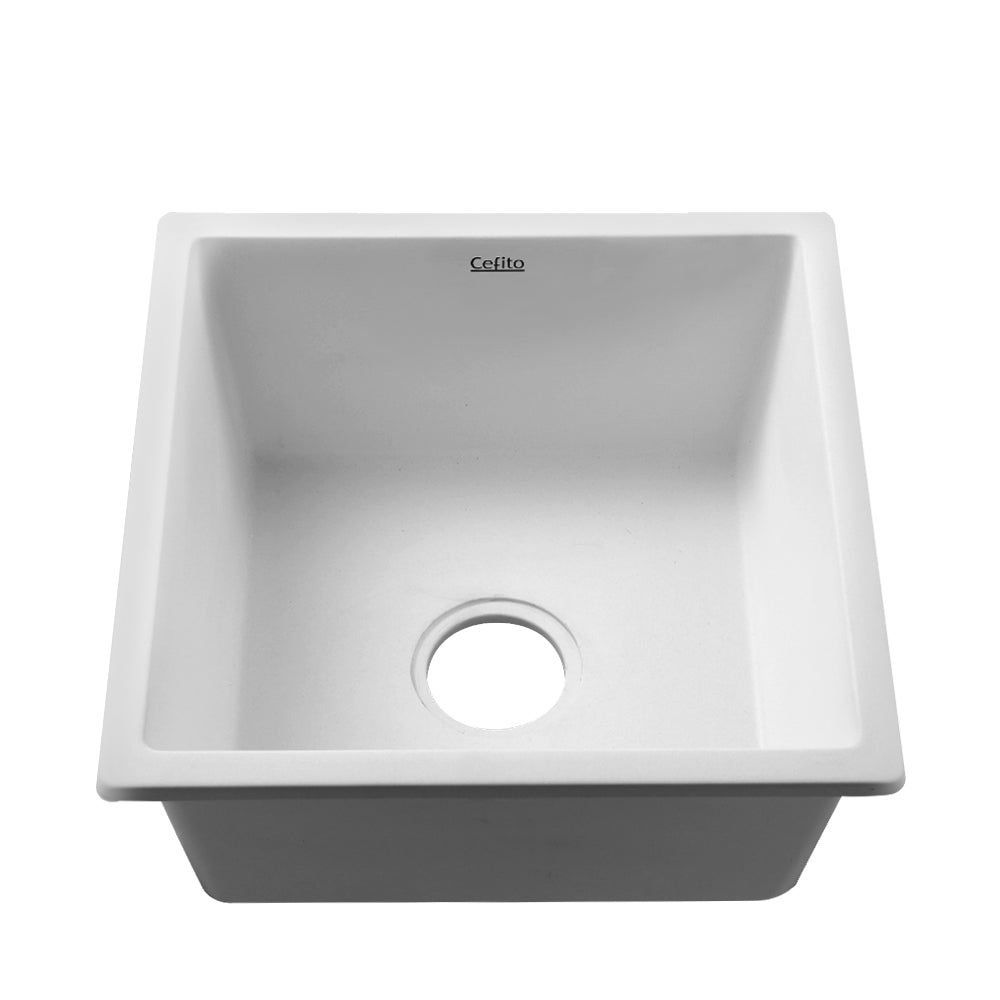Stone Kitchen Sink 450X450MM Granite Under/Topmount Basin Bowl Laundry White - Furniture > Bathroom > Sinks - Rivercity House & Home Co. (ABN 18 642 972 209) - Affordable Modern Furniture Australia