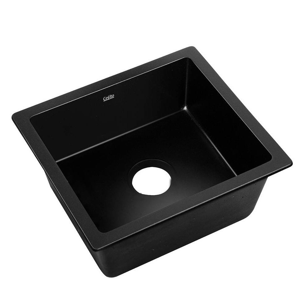 Stone Kitchen Sink 460X410MM Granite Under/Topmount Basin Bowl Laundry Black - Furniture > Bathroom > Sinks - Rivercity House & Home Co. (ABN 18 642 972 209) - Affordable Modern Furniture Australia