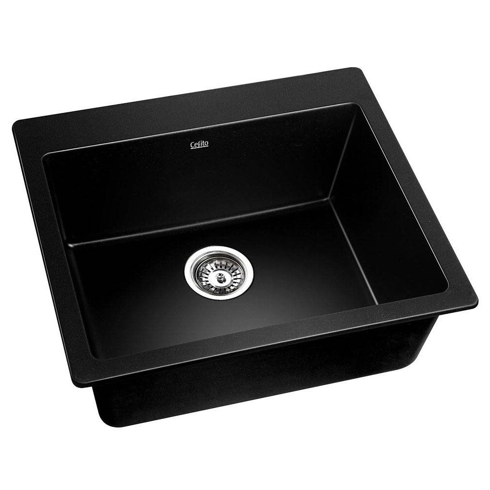 Stone Kitchen Sink 570x500MM Granite Under or Topmount Basin Bowl Laundry Black - Furniture > Bathroom > Sinks - Rivercity House & Home Co. (ABN 18 642 972 209) - Affordable Modern Furniture Australia