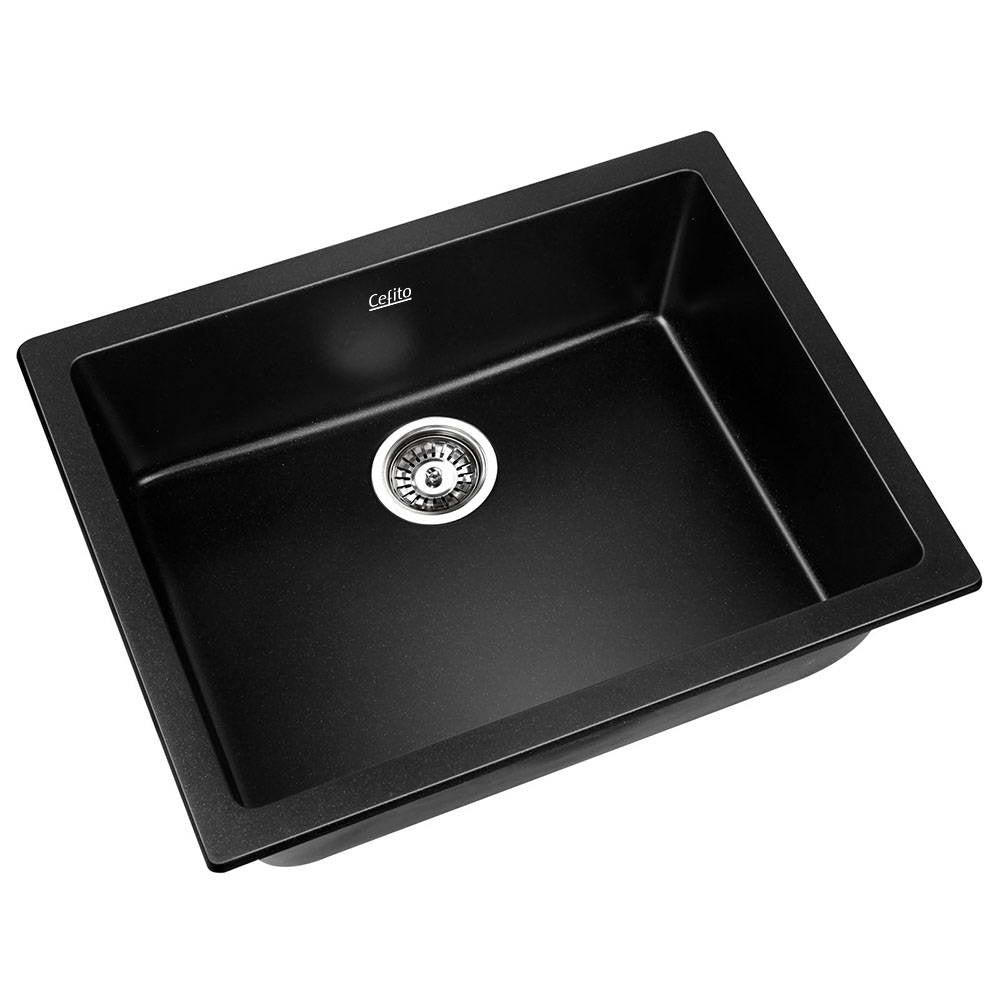 Stone Kitchen Sink 610X470MM Granite Under/Topmount Basin Bowl Laundry Black - Furniture > Bathroom > Sinks - Rivercity House & Home Co. (ABN 18 642 972 209) - Affordable Modern Furniture Australia