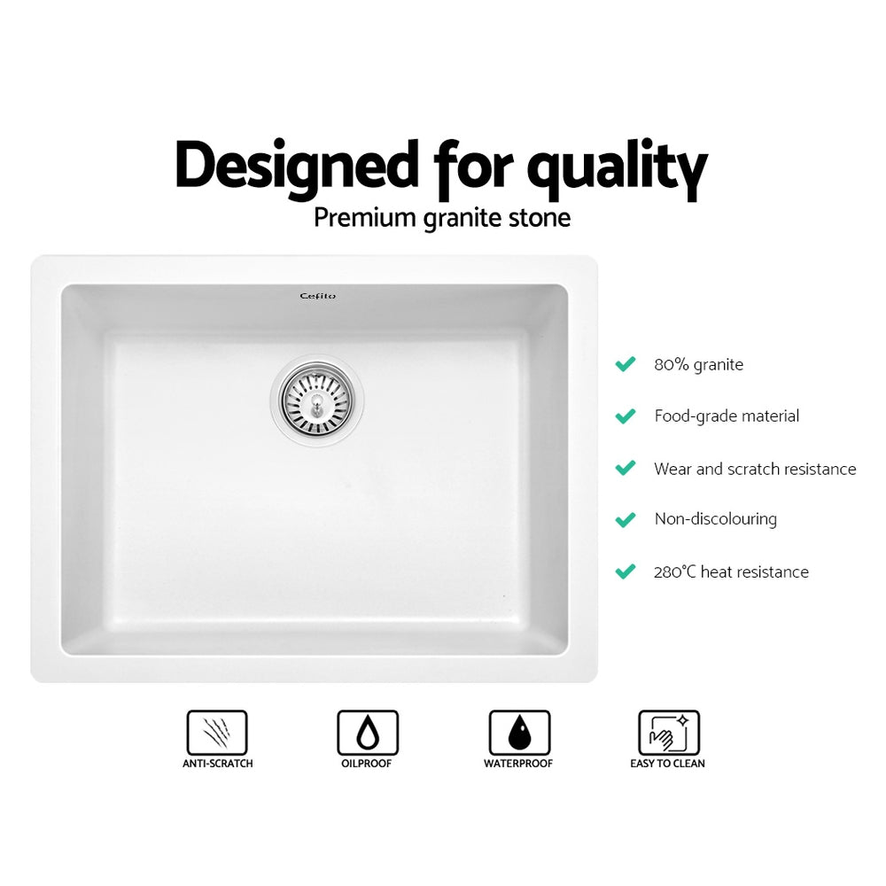 Stone Kitchen Sink 610X470MM Granite Under/Topmount Basin Bowl Laundry White - Furniture > Bathroom > Sinks - Rivercity House & Home Co. (ABN 18 642 972 209) - Affordable Modern Furniture Australia