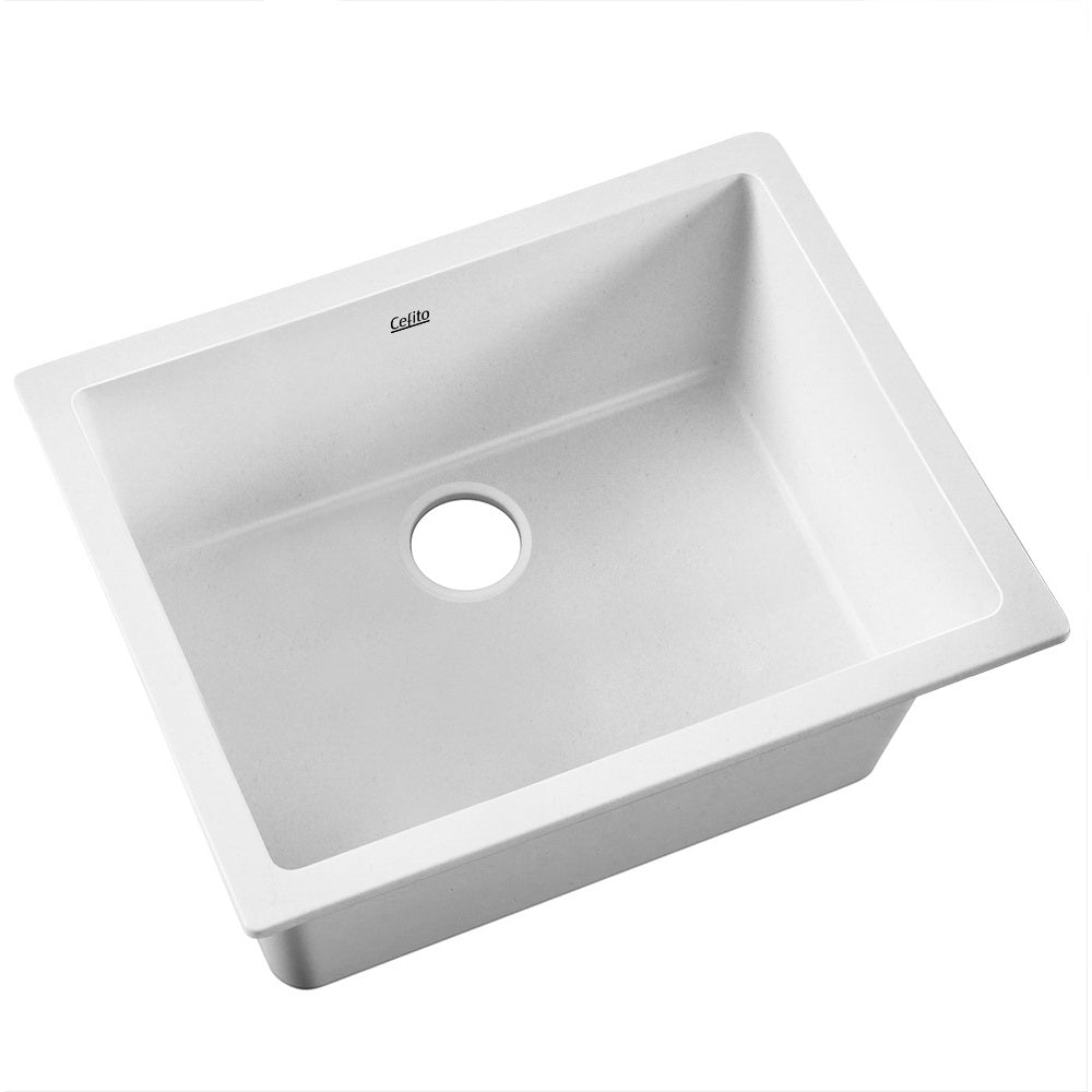 Stone Kitchen Sink 610X470MM Granite Under/Topmount Basin Bowl Laundry White - Furniture > Bathroom > Sinks - Rivercity House & Home Co. (ABN 18 642 972 209) - Affordable Modern Furniture Australia