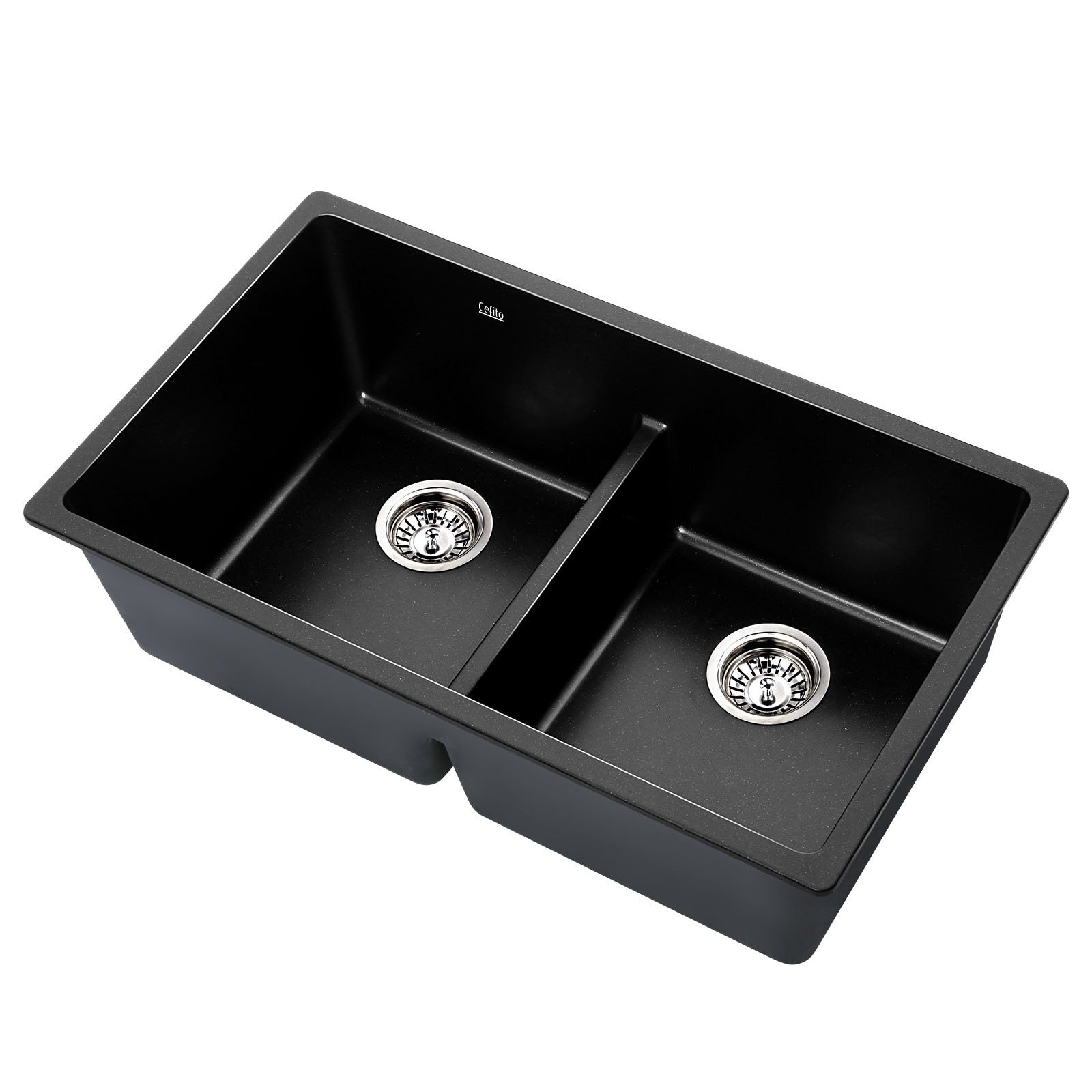 Stone Kitchen Sink 790X460MM Granite Under/Topmount Basin Double Bowl Black - Furniture > Bathroom > Sinks - Rivercity House & Home Co. (ABN 18 642 972 209) - Affordable Modern Furniture Australia