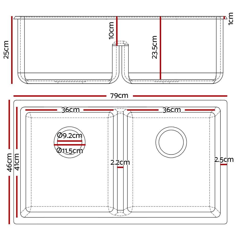 Stone Kitchen Sink 790X460MM Granite Under/Topmount Basin Double Bowl Black - Furniture > Bathroom > Sinks - Rivercity House & Home Co. (ABN 18 642 972 209) - Affordable Modern Furniture Australia
