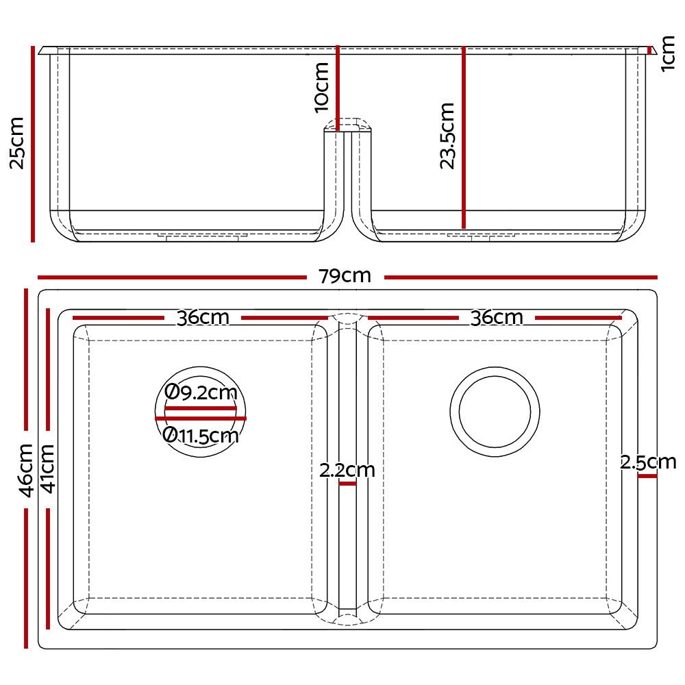 Stone Kitchen Sink 790X460MM Granite Under/Topmount Basin Double Bowl White - Furniture > Bathroom > Sinks - Rivercity House & Home Co. (ABN 18 642 972 209) - Affordable Modern Furniture Australia