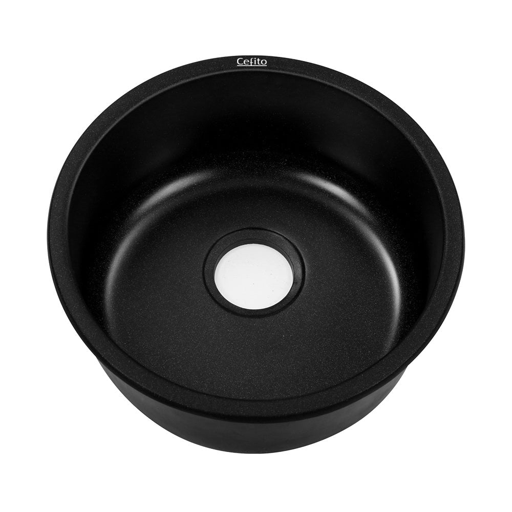 Stone Kitchen Sink Round 430MM Granite Under/Topmount Basin Bowl Laundry Black - Furniture > Bathroom > Sinks - Rivercity House & Home Co. (ABN 18 642 972 209) - Affordable Modern Furniture Australia