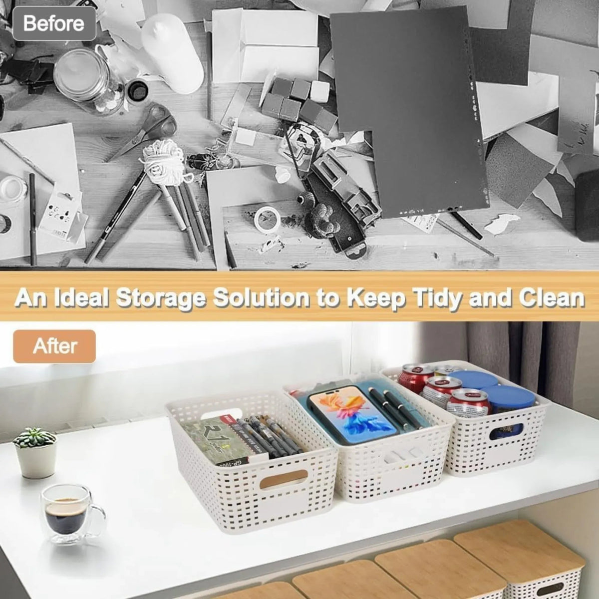 Storage Bins with Bamboo Lids 6 Pack - White - Home & Garden > Storage > Clothing & Wardrobe Storage - Rivercity House & Home Co. (ABN 18 642 972 209) - Affordable Modern Furniture Australia