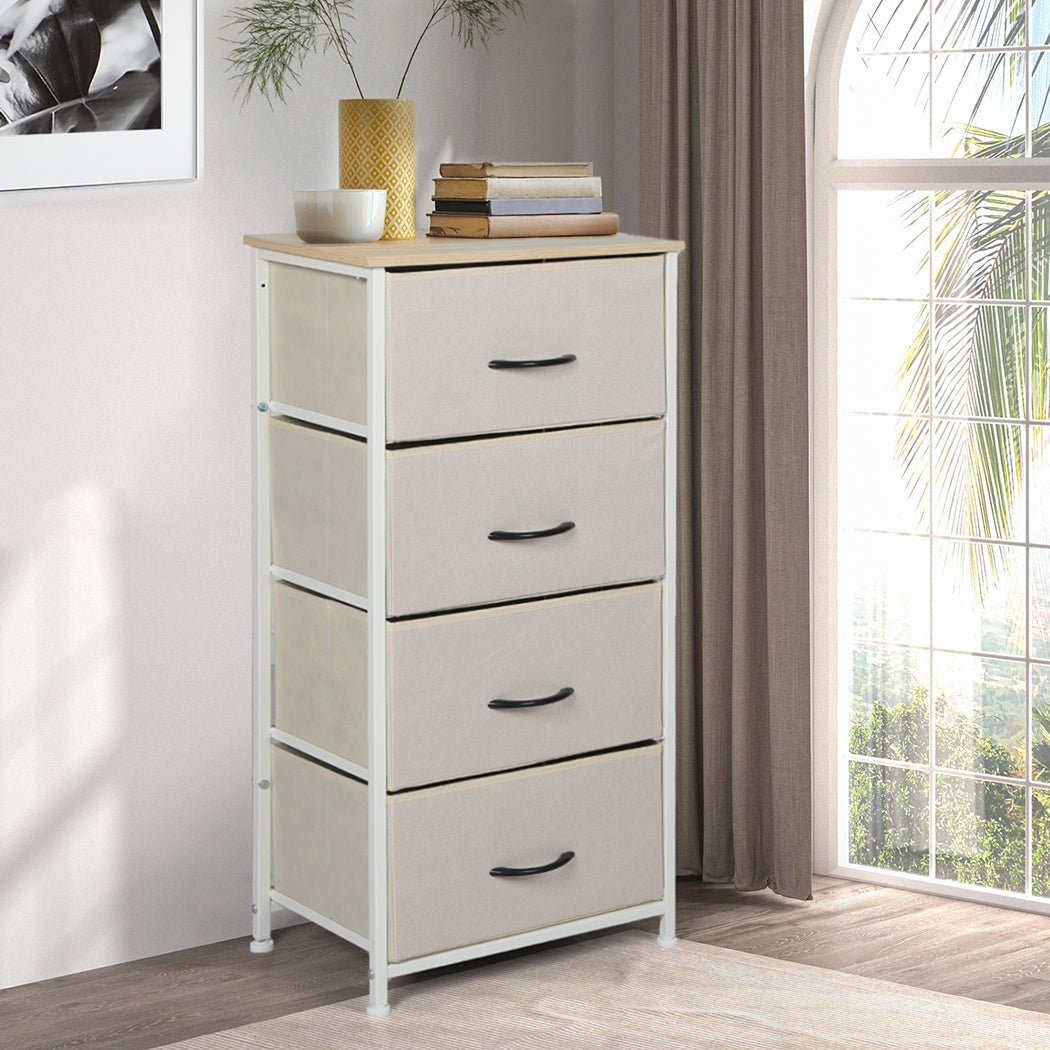 Storage Cabinet Tower Chest with 4 Drawers - Beige - Rivercity House & Home Co. (ABN 18 642 972 209) - Affordable Modern Furniture Australia