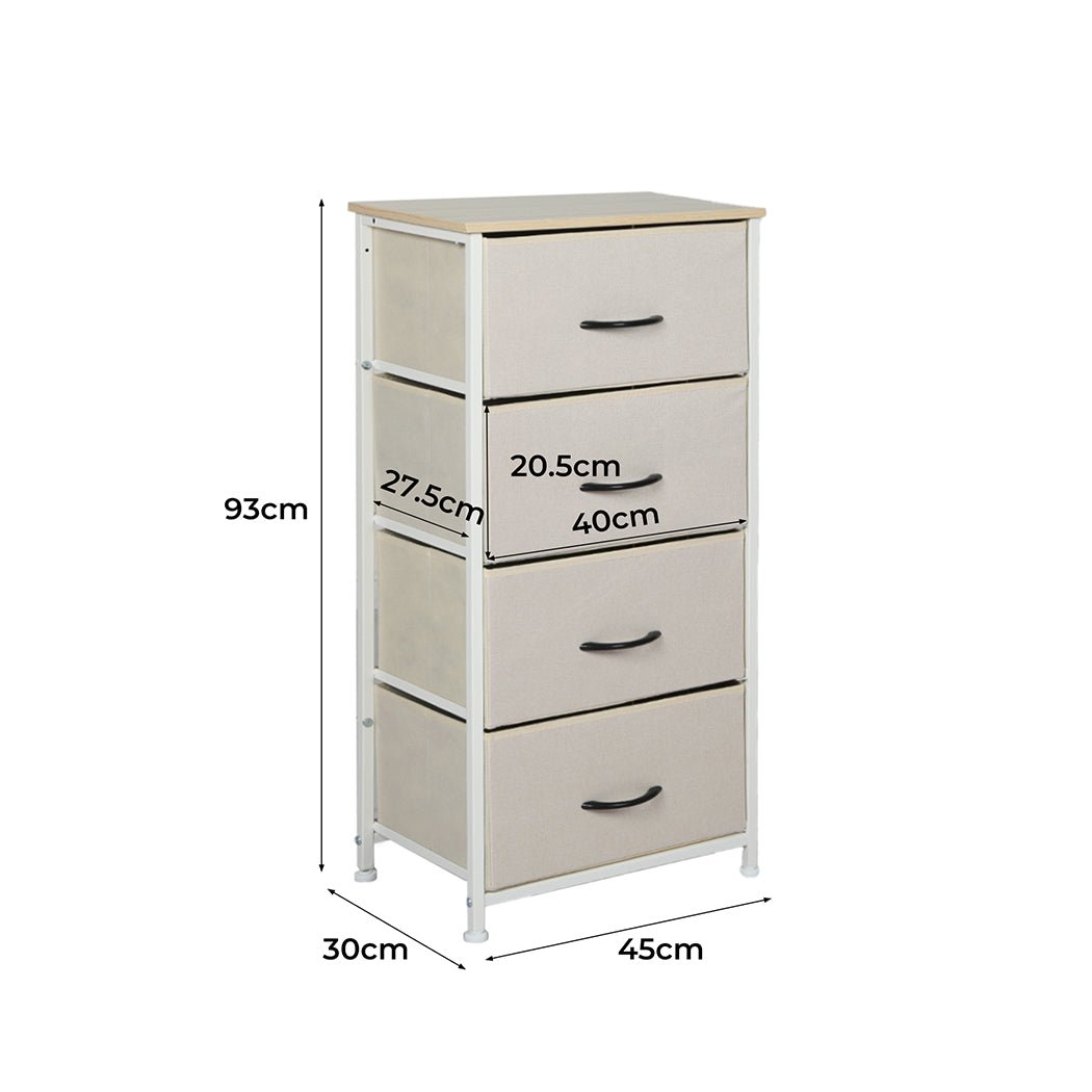 Storage Cabinet Tower Chest with 4 Drawers - Beige - Rivercity House & Home Co. (ABN 18 642 972 209) - Affordable Modern Furniture Australia