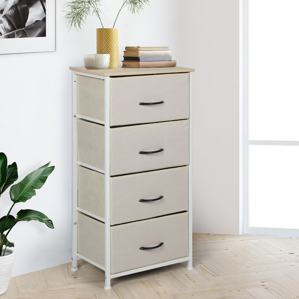 Storage Cabinet Tower Chest with 4 Drawers - Beige - Rivercity House & Home Co. (ABN 18 642 972 209) - Affordable Modern Furniture Australia