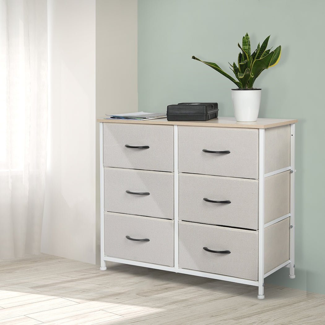 Storage Cabinet Tower Chest with 6 Drawers - Beige - Rivercity House & Home Co. (ABN 18 642 972 209) - Affordable Modern Furniture Australia