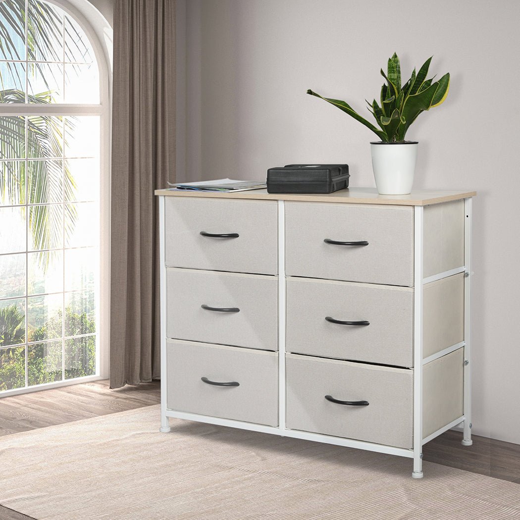 Storage Cabinet Tower Chest with 6 Drawers - Beige - Rivercity House & Home Co. (ABN 18 642 972 209) - Affordable Modern Furniture Australia