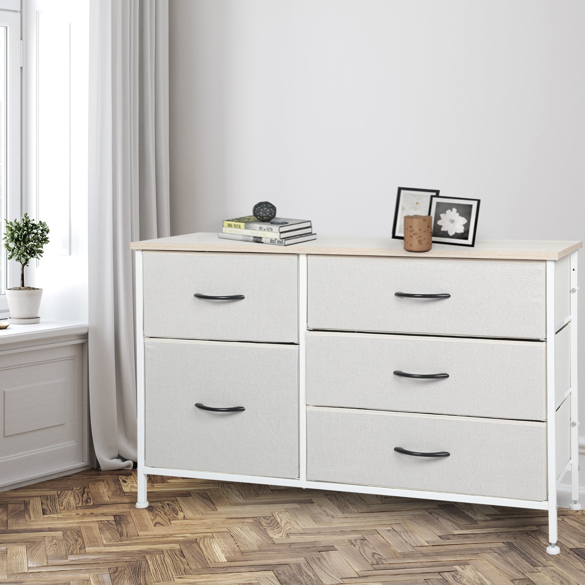 Storage Cabinet Tower Chest with Drawers - Beige - Rivercity House & Home Co. (ABN 18 642 972 209) - Affordable Modern Furniture Australia