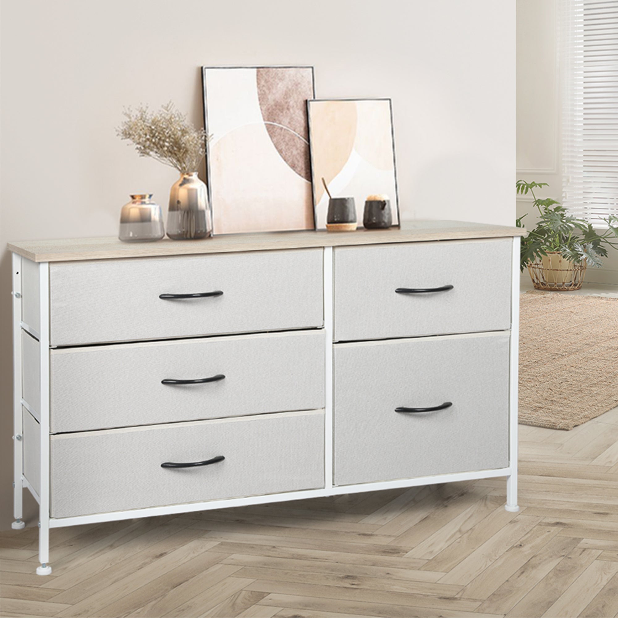 Storage Cabinet Tower Chest with Drawers - Beige - Rivercity House & Home Co. (ABN 18 642 972 209) - Affordable Modern Furniture Australia
