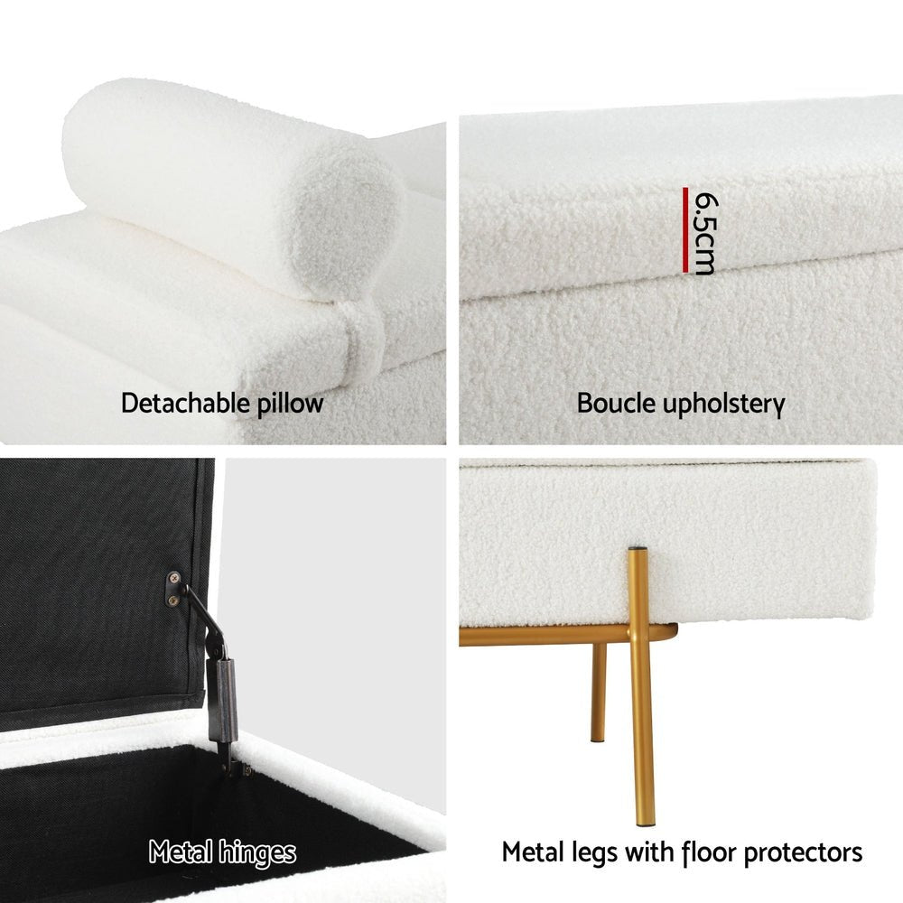 Storage Ottoman Bed 140cm Pillow Boucle Fabric - Furniture > Living Room - Rivercity House & Home Co. (ABN 18 642 972 209) - Affordable Modern Furniture Australia