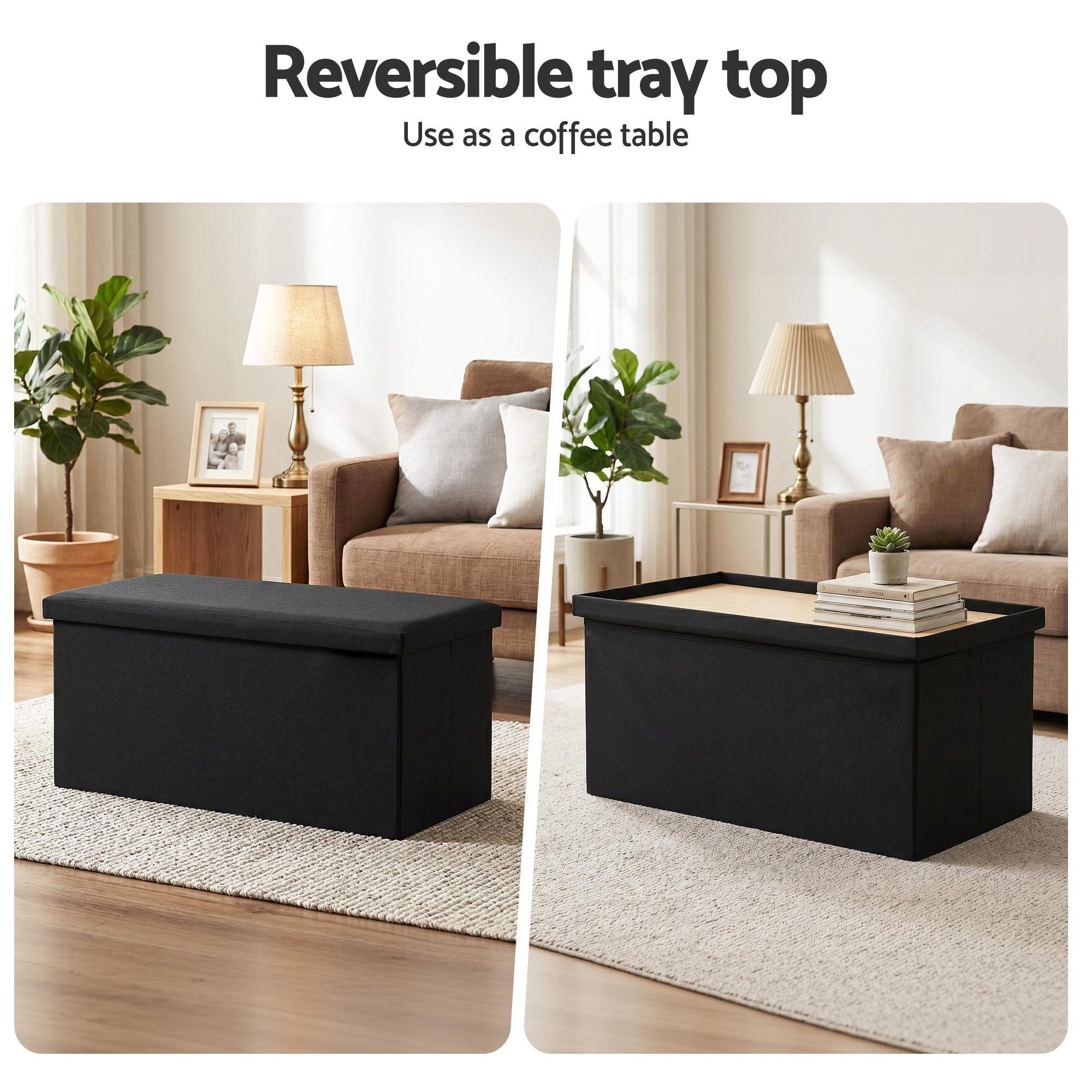 Storage Ottoman Bench Folding Blanket Box Toy Organiser Foot Stool Black - Furniture > Living Room > Ottomans & Footstools - Rivercity House & Home Co. (ABN 18 642 972 209) - Affordable Modern Furniture Australia
