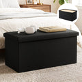 Folding Storage Ottoman Bench with Tray and Blanket Box - Black