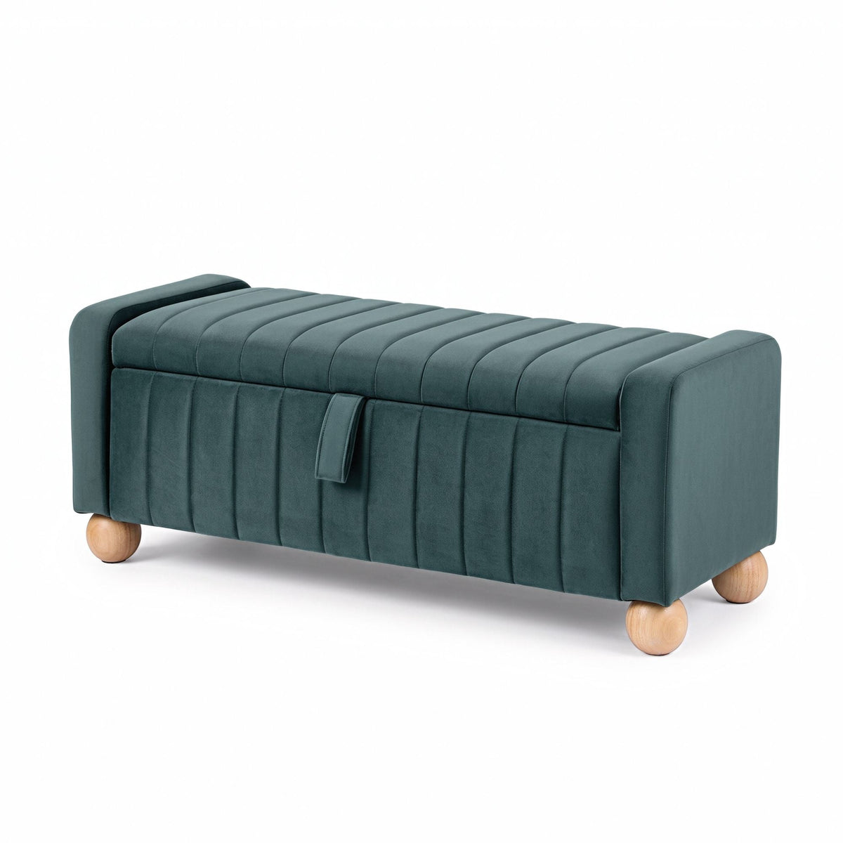 Storage Ottoman Bench with Velvet Upholstery and Ball Feet - Green - Furniture > Living Room > Ottomans & Footstools - Rivercity House & Home Co. (ABN 18 642 972 209) - Affordable Modern Furniture Australia