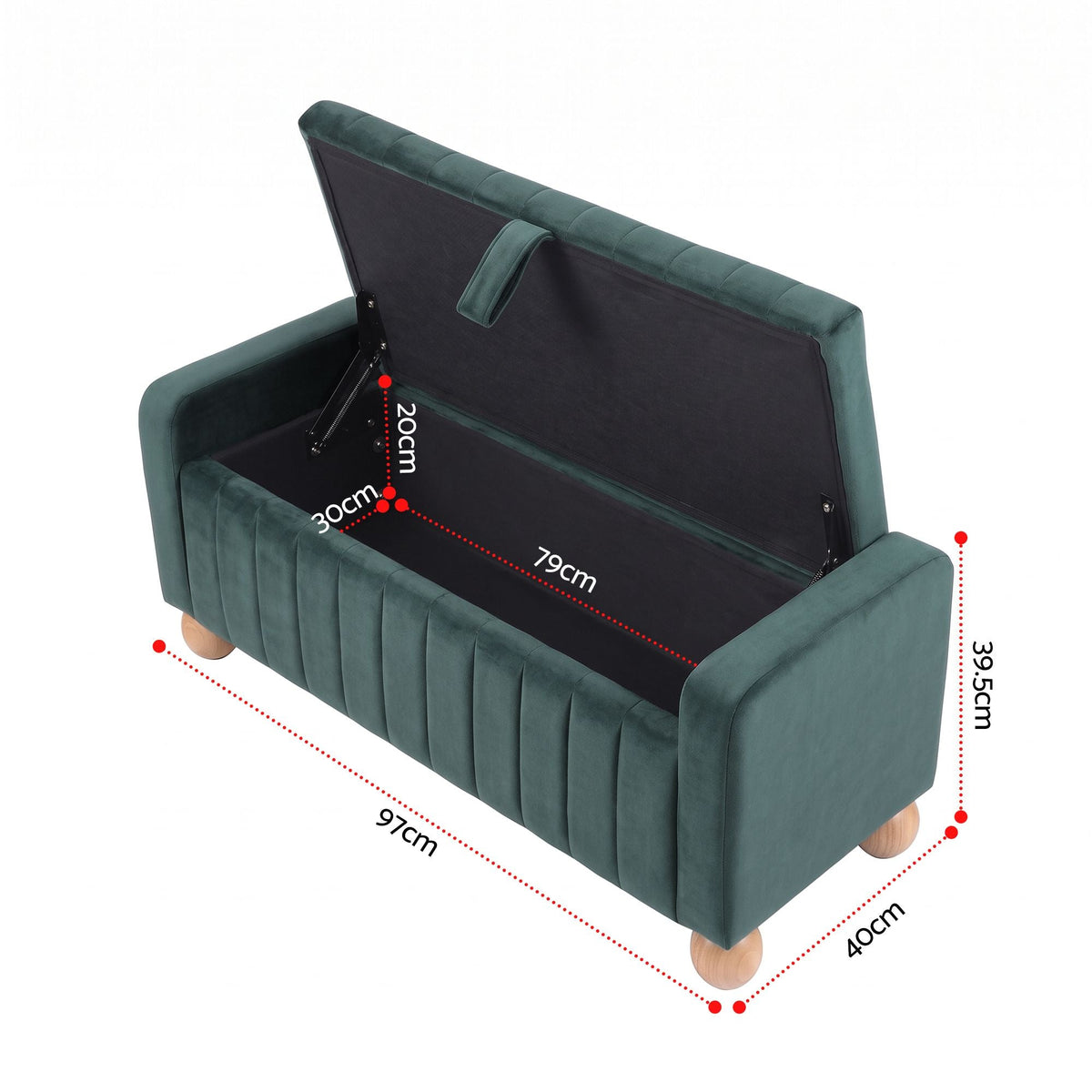 Storage Ottoman Bench with Velvet Upholstery and Ball Feet - Green - Furniture > Living Room > Ottomans & Footstools - Rivercity House & Home Co. (ABN 18 642 972 209) - Affordable Modern Furniture Australia