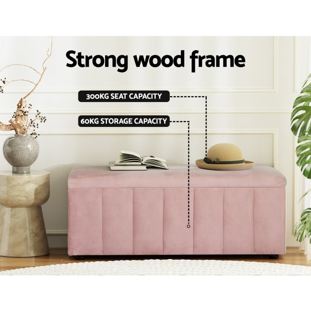 Storage Ottoman Blanket Box 103cm Velvet Pink - Furniture > Living Room > Ottomans & Footstools - Rivercity House & Home Co. (ABN 18 642 972 209) - Affordable Modern Furniture Australia