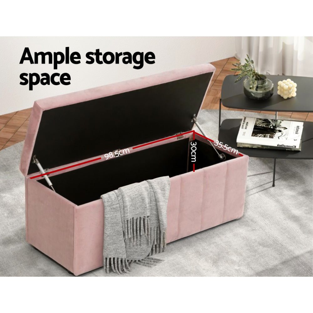 Storage Ottoman Blanket Box 103cm Velvet Pink - Furniture > Living Room > Ottomans & Footstools - Rivercity House & Home Co. (ABN 18 642 972 209) - Affordable Modern Furniture Australia