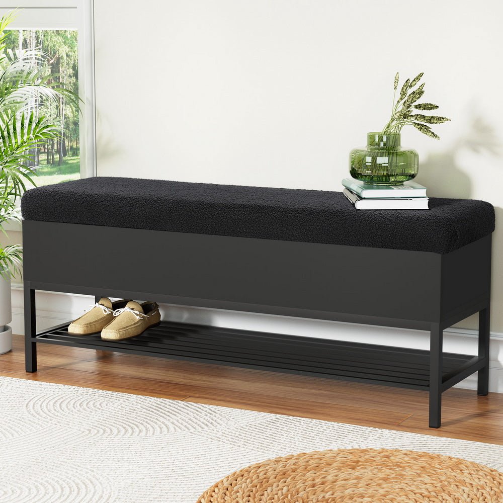 Storage Ottoman Blanket Box 110cm Boucle Shelf - Furniture > Living Room - Rivercity House & Home Co. (ABN 18 642 972 209) - Affordable Modern Furniture Australia