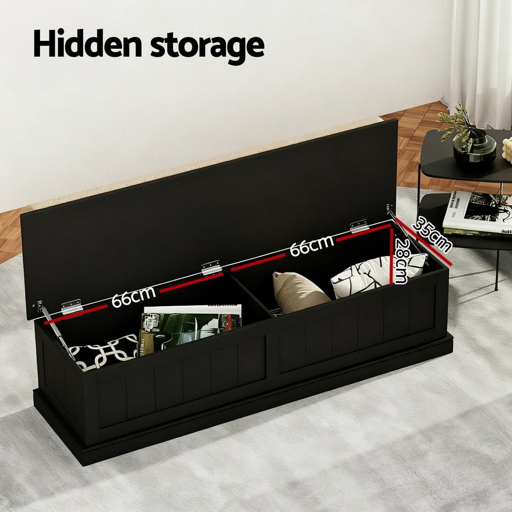 Storage Ottoman Blanket Box 140cm Fluted Black - Furniture > Living Room > Ottomans & Footstools - Rivercity House & Home Co. (ABN 18 642 972 209) - Affordable Modern Furniture Australia