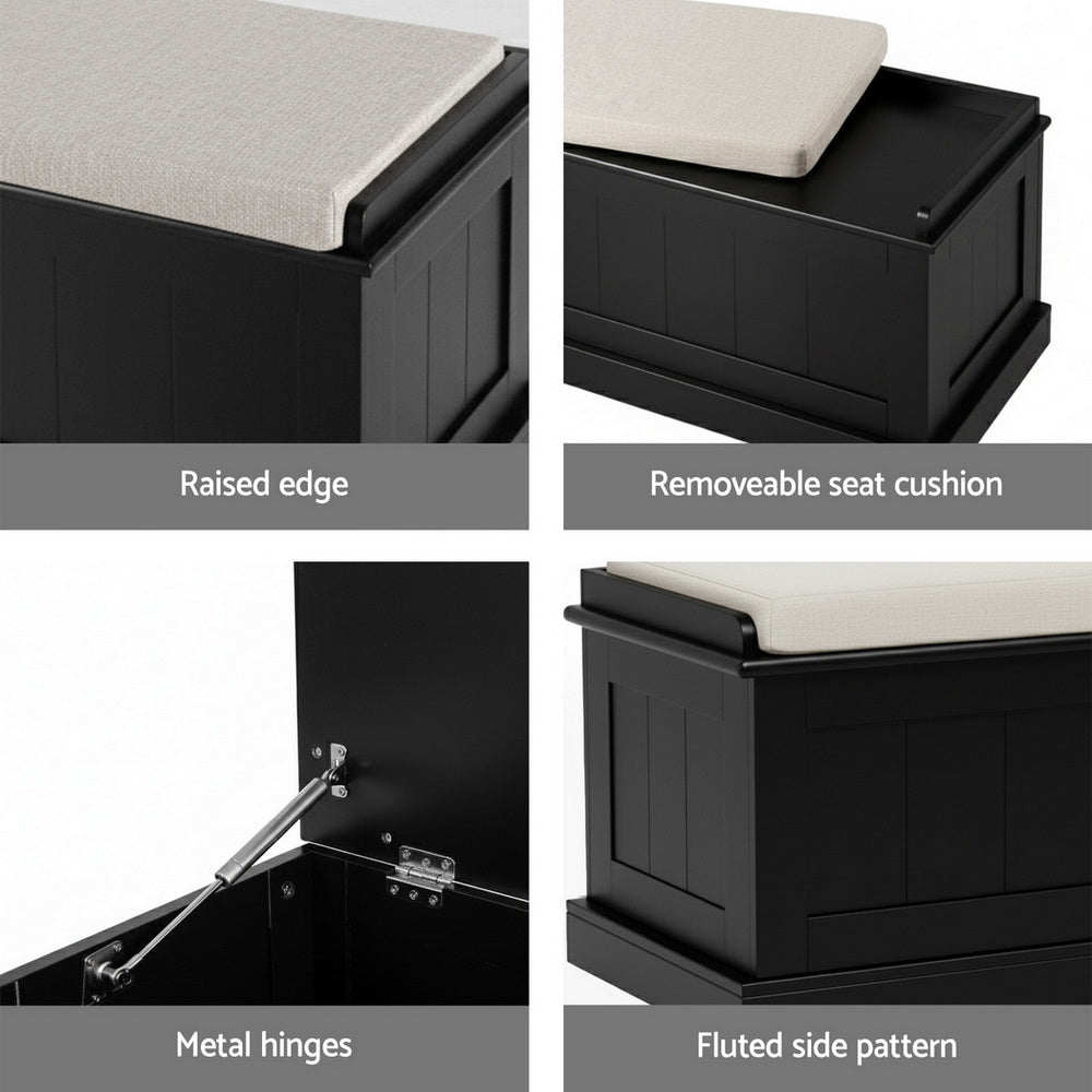 Storage Ottoman Blanket Box 140cm Fluted Black - Furniture > Living Room > Ottomans & Footstools - Rivercity House & Home Co. (ABN 18 642 972 209) - Affordable Modern Furniture Australia