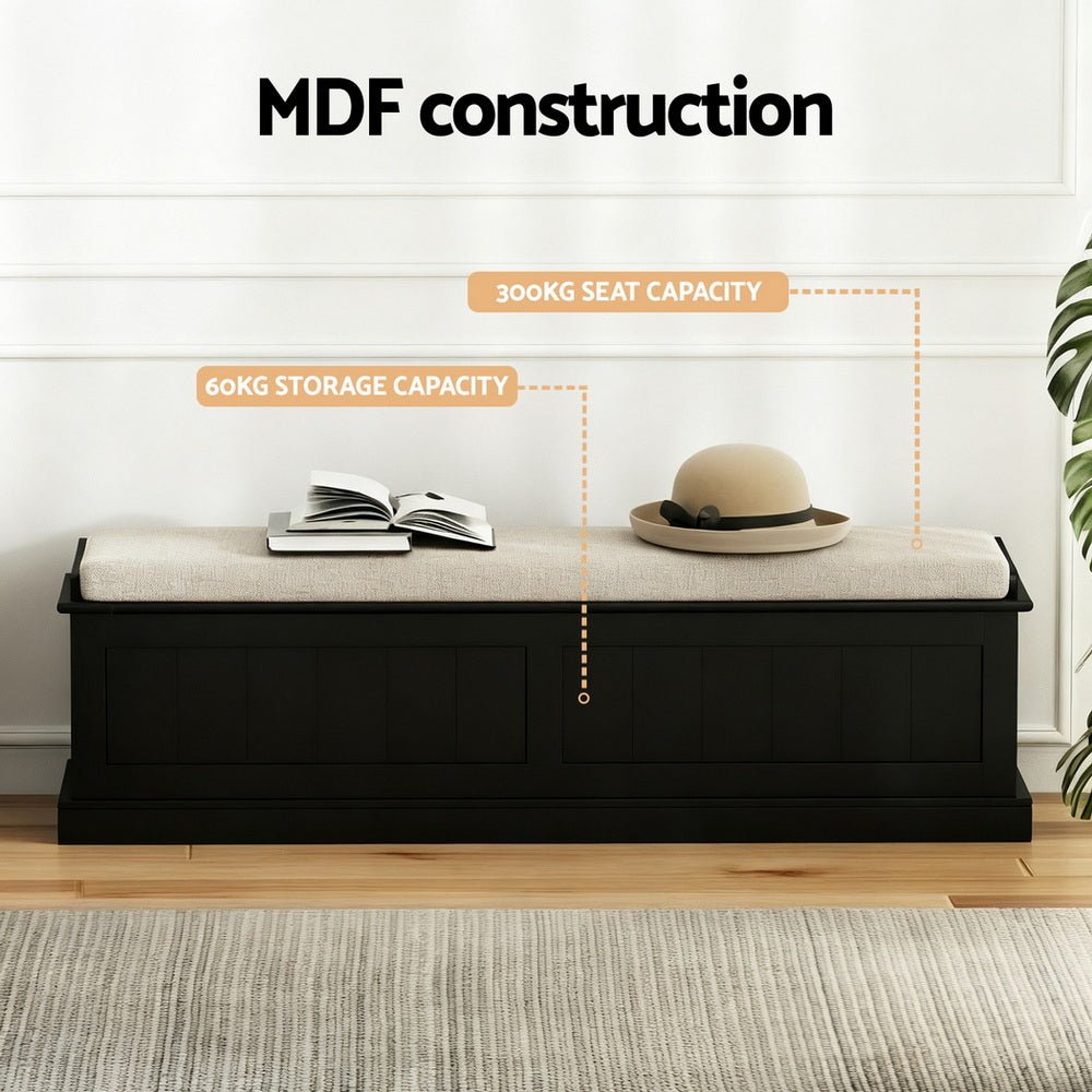 Storage Ottoman Blanket Box 140cm Fluted Black - Furniture > Living Room > Ottomans & Footstools - Rivercity House & Home Co. (ABN 18 642 972 209) - Affordable Modern Furniture Australia