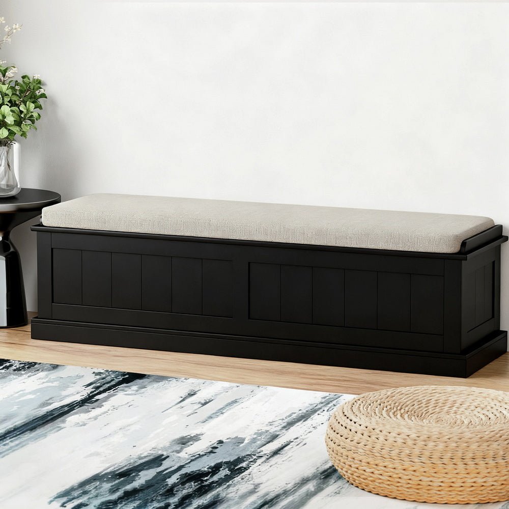 Storage Ottoman Blanket Box 140cm Fluted Black - Furniture > Living Room > Ottomans & Footstools - Rivercity House & Home Co. (ABN 18 642 972 209) - Affordable Modern Furniture Australia