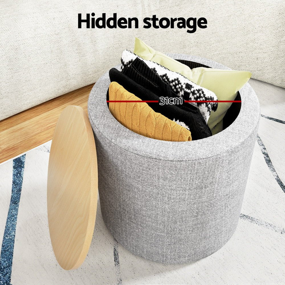 Storage Ottoman Blanket Box 40cm Linen Round Grey - Furniture > Living Room - Rivercity House & Home Co. (ABN 18 642 972 209) - Affordable Modern Furniture Australia