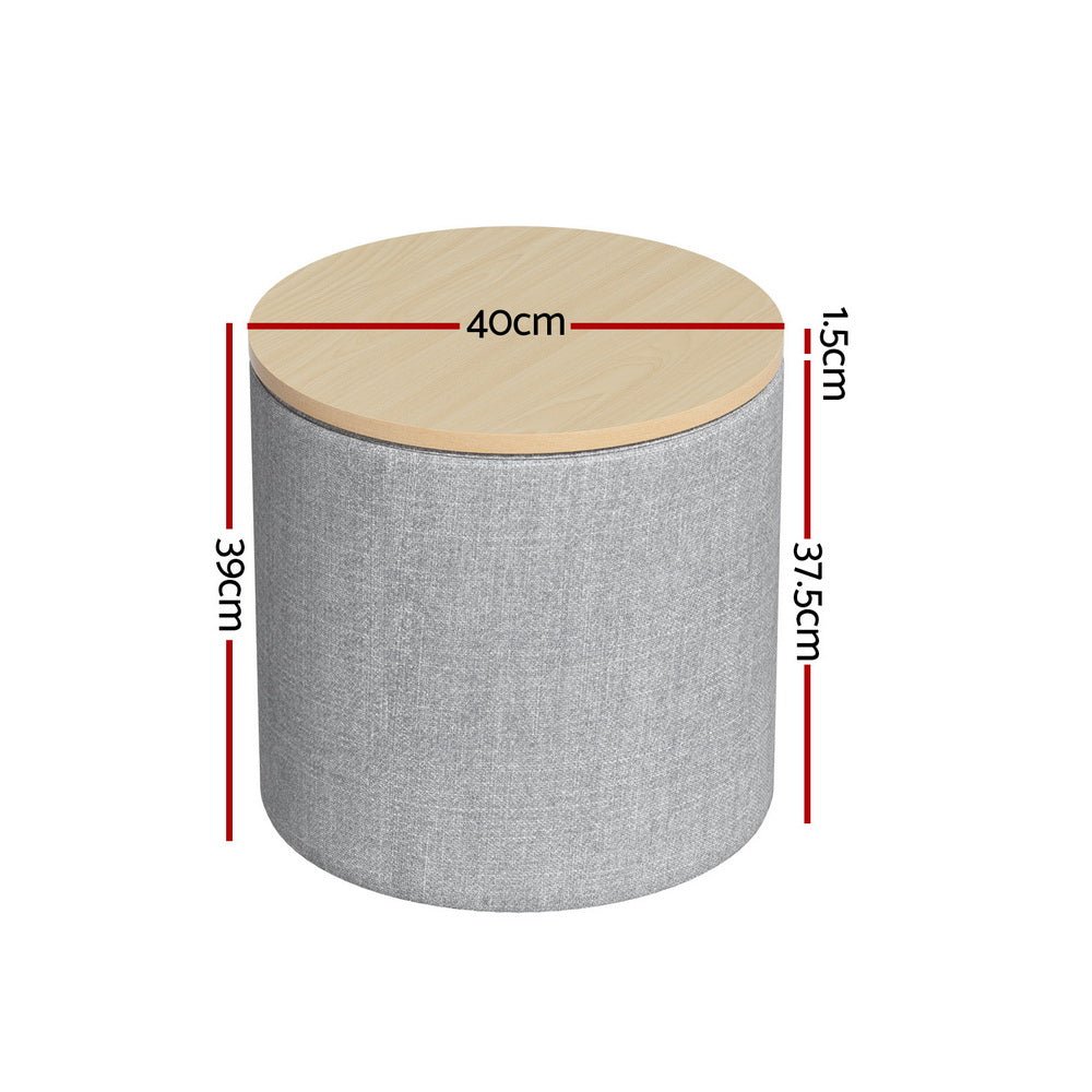 Storage Ottoman Blanket Box 40cm Linen Round Grey - Furniture > Living Room - Rivercity House & Home Co. (ABN 18 642 972 209) - Affordable Modern Furniture Australia