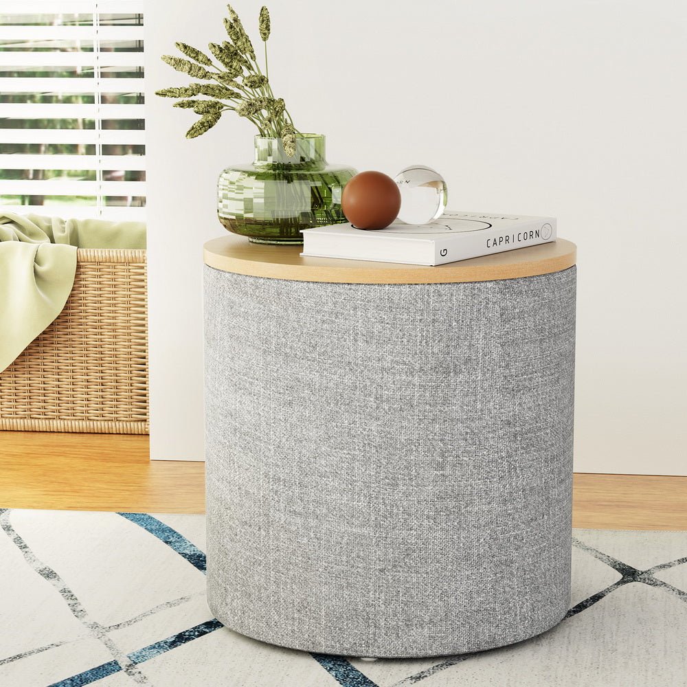 Storage Ottoman Blanket Box 40cm Linen Round Grey - Furniture > Living Room - Rivercity House & Home Co. (ABN 18 642 972 209) - Affordable Modern Furniture Australia
