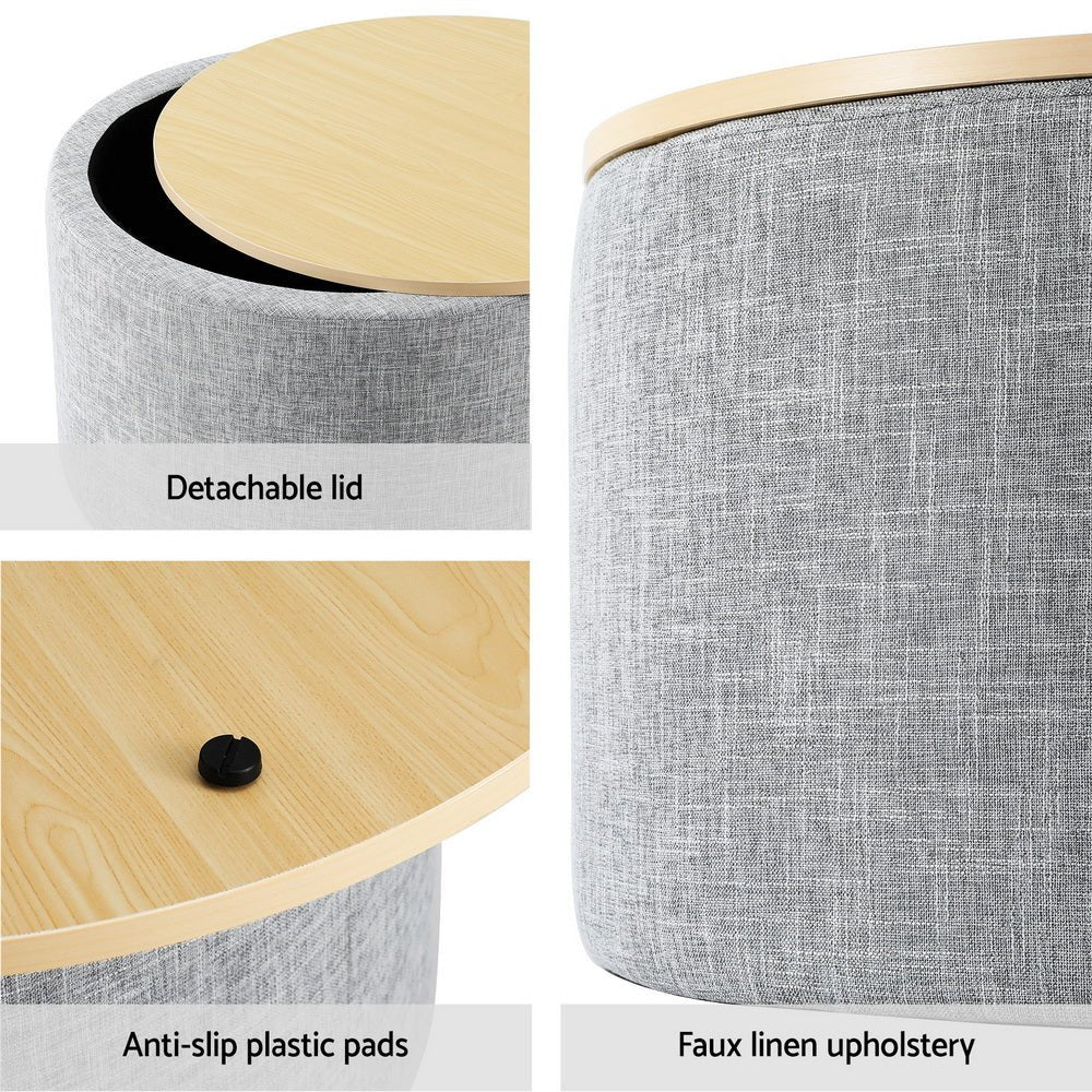 Storage Ottoman Blanket Box 60cm Linen Round Grey - Furniture > Living Room - Rivercity House & Home Co. (ABN 18 642 972 209) - Affordable Modern Furniture Australia