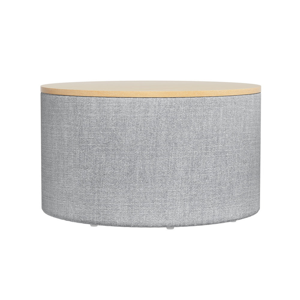 Storage Ottoman Blanket Box 60cm Linen Round Grey - Furniture > Living Room - Rivercity House & Home Co. (ABN 18 642 972 209) - Affordable Modern Furniture Australia