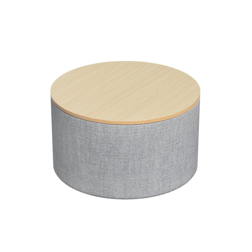 Storage Ottoman Blanket Box 60cm Linen Round Grey - Furniture > Living Room - Rivercity House & Home Co. (ABN 18 642 972 209) - Affordable Modern Furniture Australia