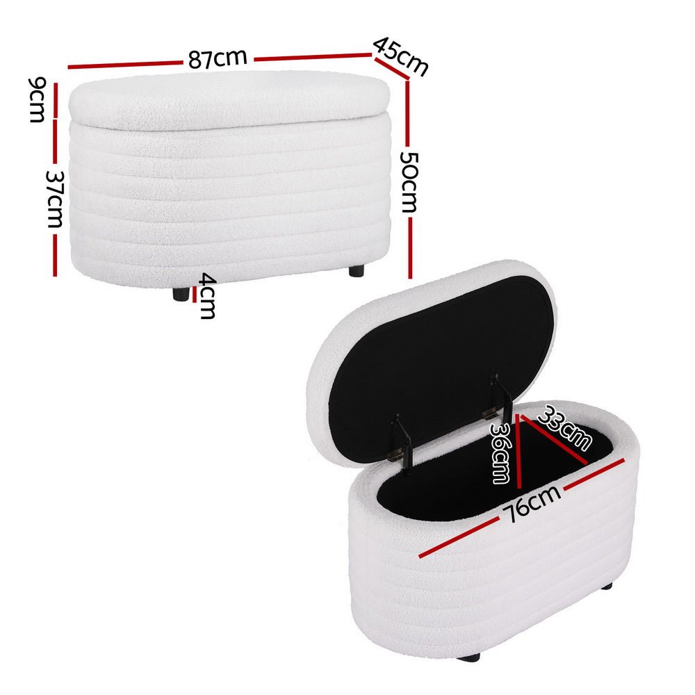 Storage Ottoman Blanket Box 87cm Boucle Fabric Oval - Furniture > Living Room - Rivercity House & Home Co. (ABN 18 642 972 209) - Affordable Modern Furniture Australia