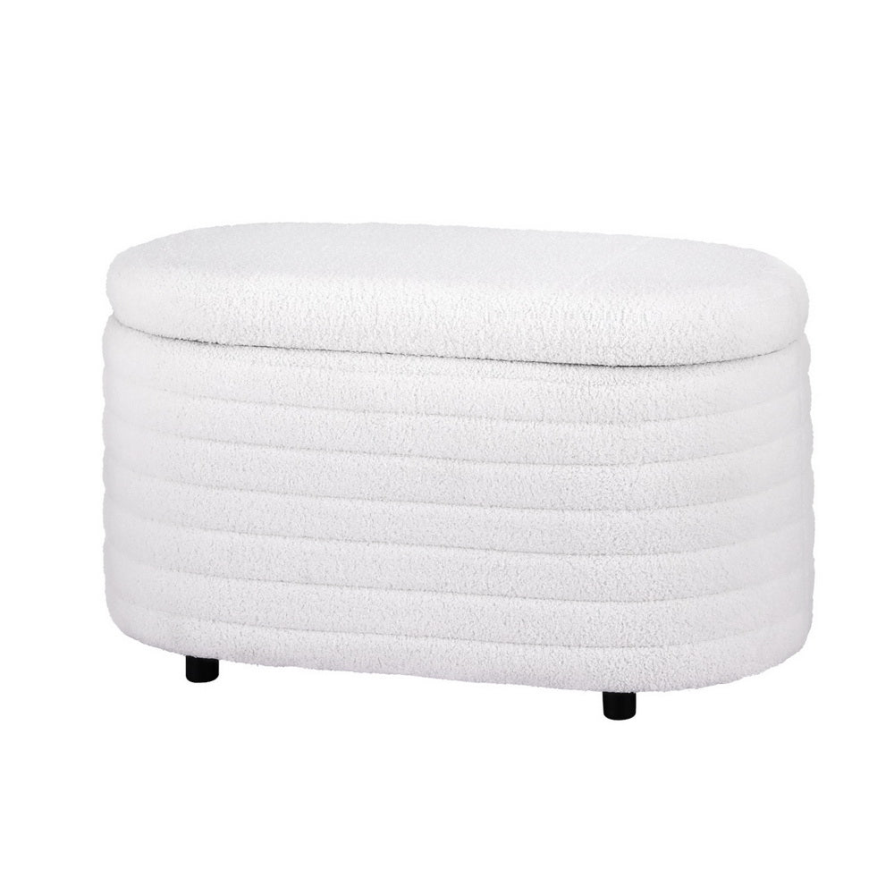 Storage Ottoman Blanket Box 87cm Boucle Fabric Oval - Furniture > Living Room - Rivercity House & Home Co. (ABN 18 642 972 209) - Affordable Modern Furniture Australia
