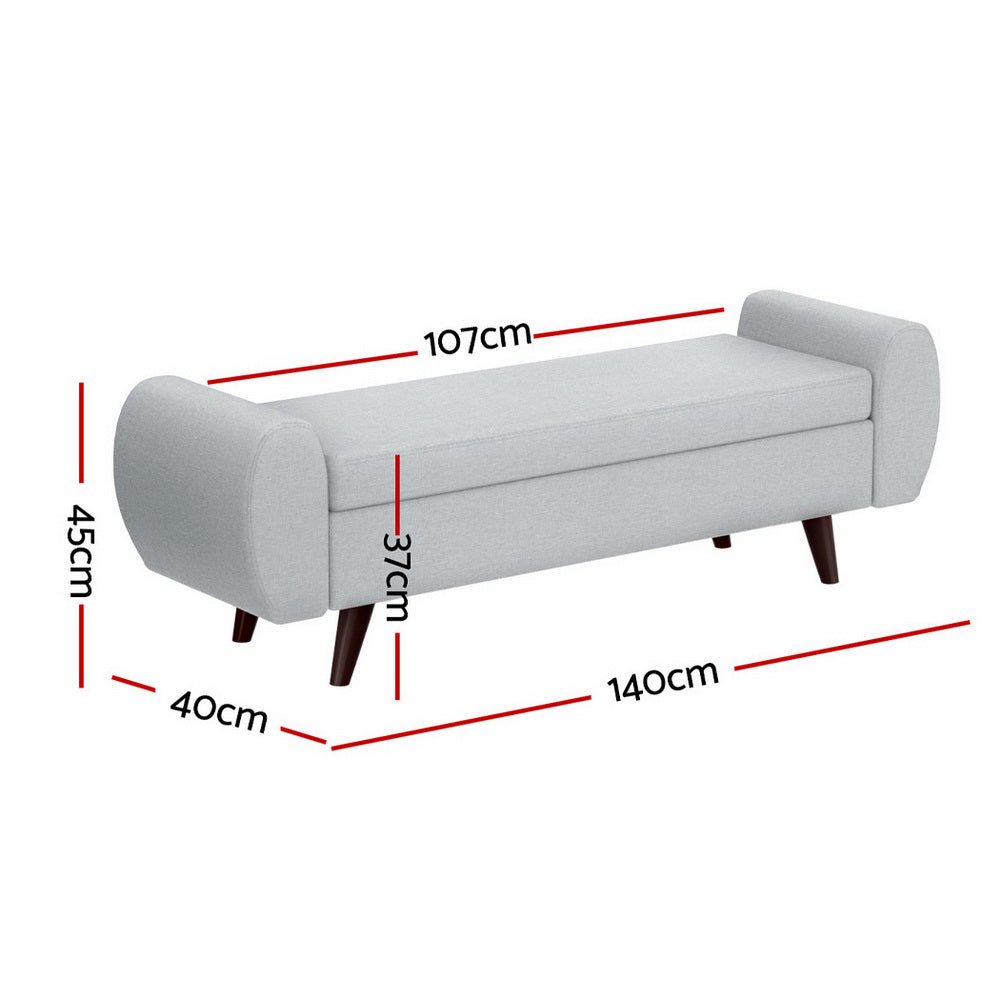 Storage Ottoman Blanket Box Armrest 140cm Grey - Furniture > Living Room - Rivercity House & Home Co. (ABN 18 642 972 209) - Affordable Modern Furniture Australia