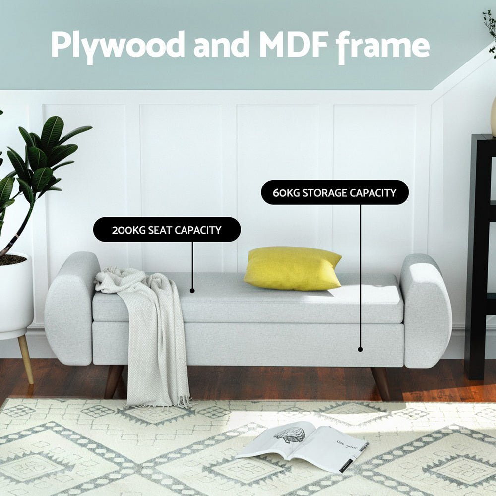 Storage Ottoman Blanket Box Armrest 140cm Grey - Furniture > Living Room - Rivercity House & Home Co. (ABN 18 642 972 209) - Affordable Modern Furniture Australia