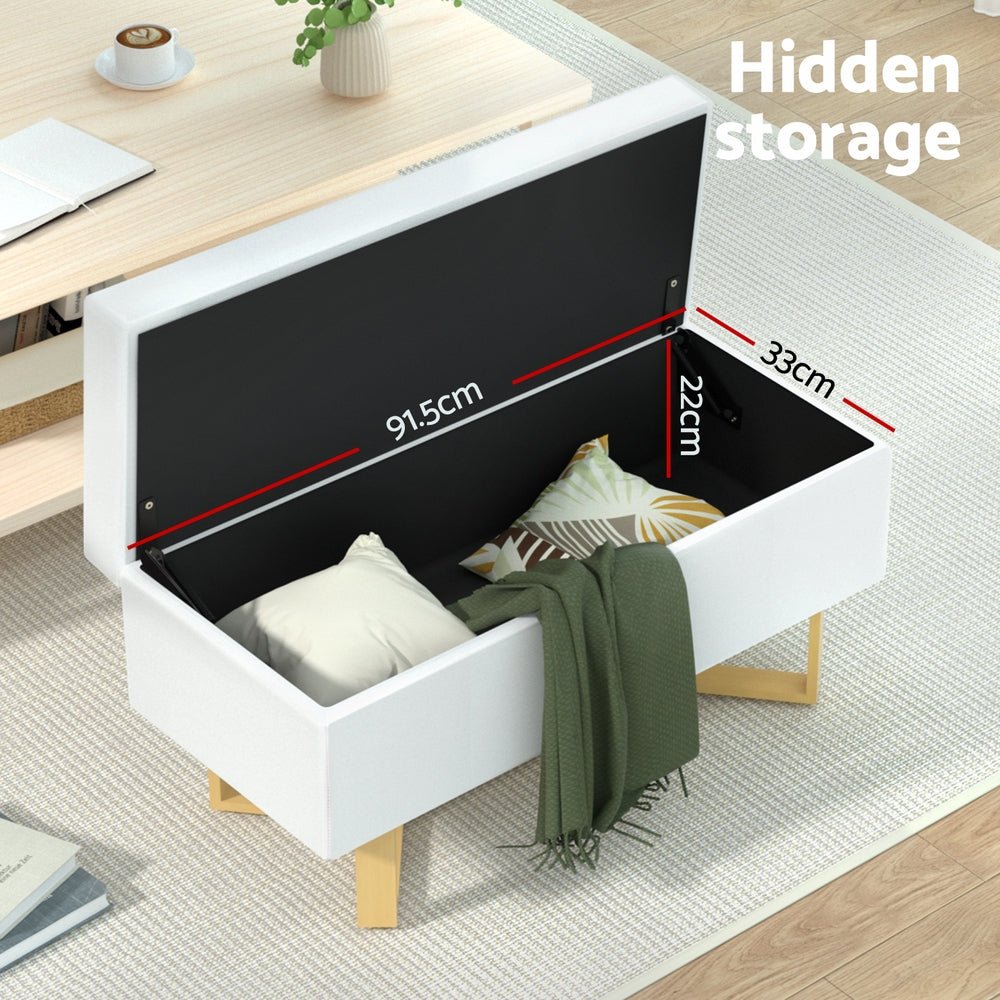 Storage Ottoman Blanket Box Criss - cross Linen White - Furniture > Living Room - Rivercity House & Home Co. (ABN 18 642 972 209) - Affordable Modern Furniture Australia