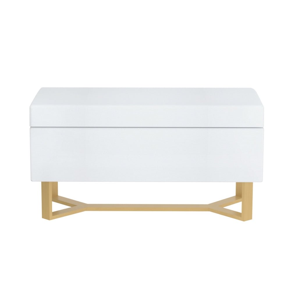 Storage Ottoman Blanket Box Criss - cross Linen White - Furniture > Living Room - Rivercity House & Home Co. (ABN 18 642 972 209) - Affordable Modern Furniture Australia