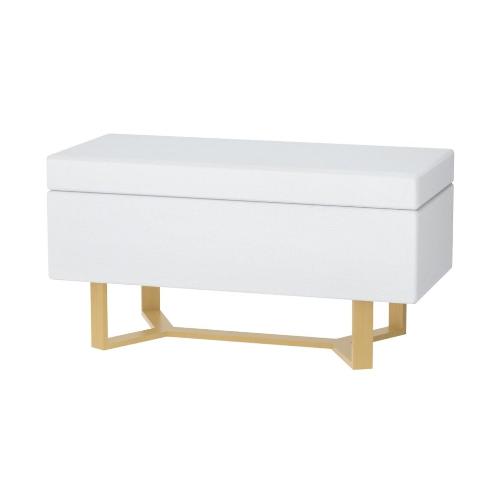 Storage Ottoman Blanket Box Criss - cross Linen White - Furniture > Living Room - Rivercity House & Home Co. (ABN 18 642 972 209) - Affordable Modern Furniture Australia