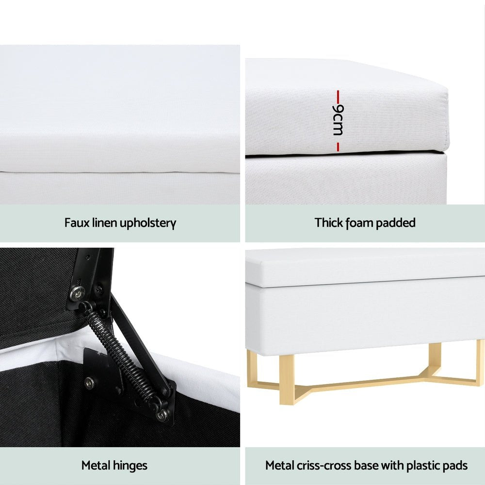 Storage Ottoman Blanket Box Criss - cross Linen White - Furniture > Living Room - Rivercity House & Home Co. (ABN 18 642 972 209) - Affordable Modern Furniture Australia