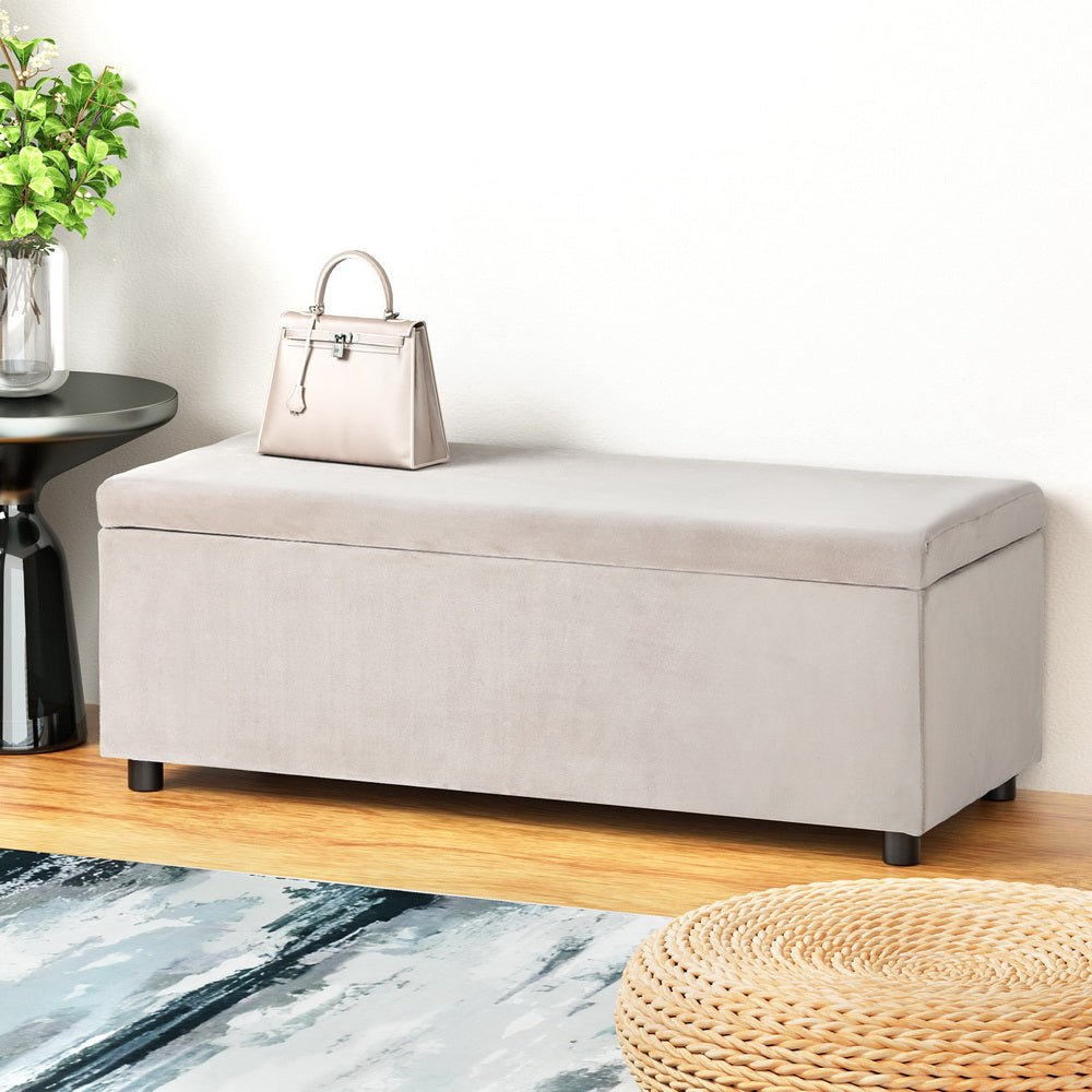 Storage Ottoman Blanket Box Table 97cm Velvet Taupe - Furniture > Living Room - Rivercity House & Home Co. (ABN 18 642 972 209) - Affordable Modern Furniture Australia